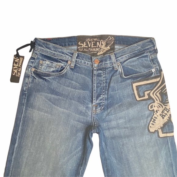 HTF: 7 For All Mankind® x Great China Wall ☻︎ 7 Leather Patch Standard Jeans ☻ - Picture 4 of 16